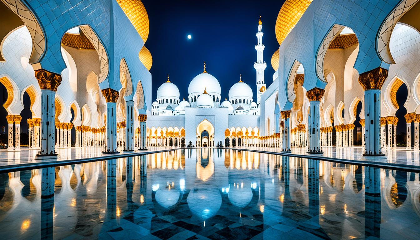 Мечеть Шейха Зайда в Абу-Даби, ночная иллюминация